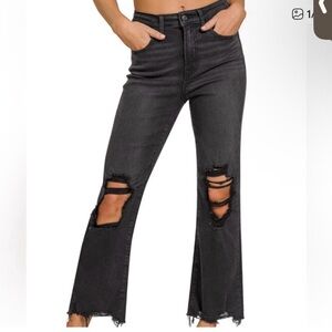 NWT Zenana Outfitters Charcoal Distressed Wide Leg Jeans